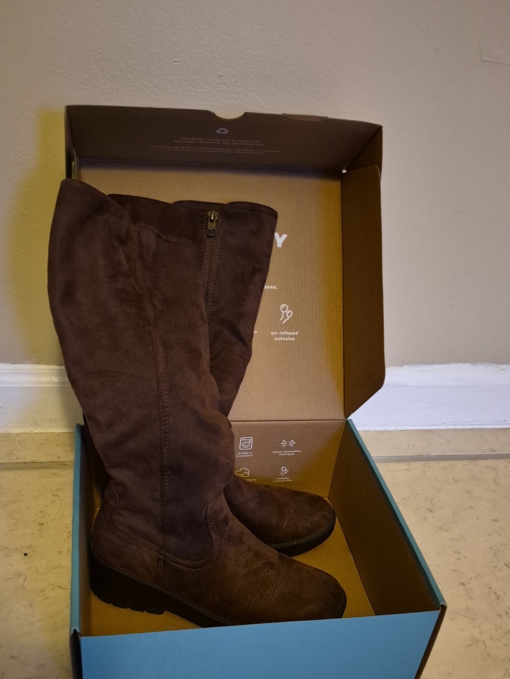 Bzees Women's Tall Brown Suede Knee-High Boots
